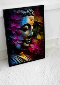 BUDDHA STATUE POSTER ART PRINT GOD CALM RELIGION BRIGHT ILLUSTRATION -A4 A3 SIZE - Picture 1 of 1