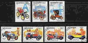 NICARAGUA 1984 Vintage Cars Transports 7 Diff Used Stamps FULL SET (20 - 206) - Picture 1 of 1