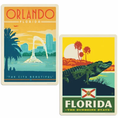 Orlando Florida Alligator Sticker Set of 2 Vintage-Style Travel Decals - Image 1 of 2