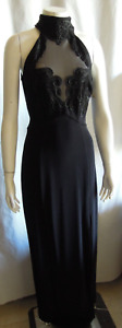 Vintage TADASHI Form Fitting Black Formal Gown Sheer Deep Cut Out Bodice Size 6