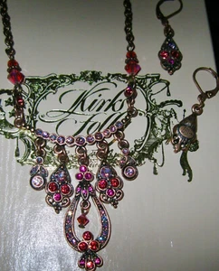 "KIRKS FOLLY RARE/ALL SIGNED STATEMENT NECKLACE/EARRING SET" ANTIQUE FINISH! - Picture 1 of 11