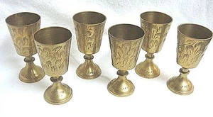 6 PRETTY & ORNATE OLD BRASS CORDIALS from INDIA - Picture 1 of 9
