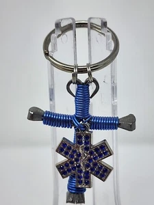 Home Made Cross Key Chain Blue - Picture 1 of 4