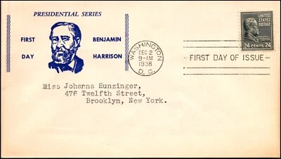 Scott 828 - 24 Cents Harrison  Unknown FDC Typed Address - Planty 828-27 - Image 1 of 2