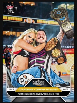Tarjeta Liv Morgan / Dominik Mysterio 2025 WWE Topps AHORA 129 Juegos de Guerra San Diego Foto 1 de 2