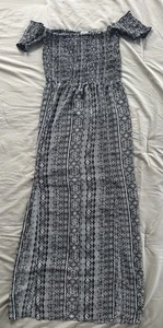 Three Pink Hearts Trinni Maxi Dress Black White Boho Off Shoulder Smocked Size L - Picture 1 of 12