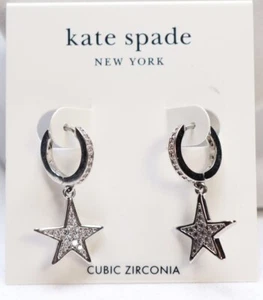 Kate Spade Silver Tone Cubic Zirconia You're A Star Huggie Drop Earrings $68 New - Picture 1 of 4