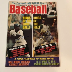 HANK AARON & VIDA BLUE  Hand Signed On Cover 1972 BASEBALL YEARBOOK Magazine - Picture 1 of 4