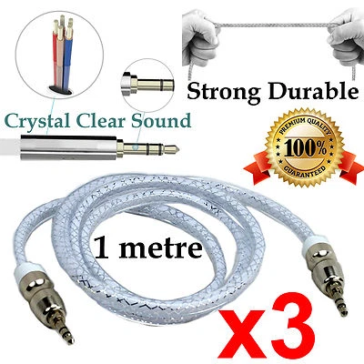 3 1m Strong AUX Auxiliary Cable 3.5mm Male to Male Stereo Audio Input for iPhone - Image 1 of 2