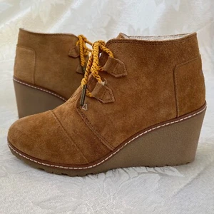 TOMS Lammfell gefüttert Wüste Wildleder Leder Keilabsatz Booties Schnürstiefel 6,5 - Bild 1 von 19