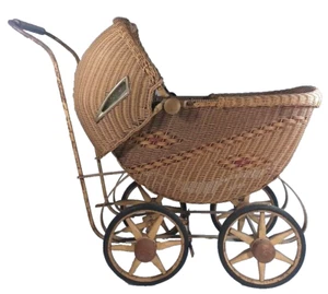 Vintage Victorian Baby Doll Stroller Antique Wicker Buggy Carriage w/ Windows - Picture 1 of 15