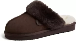 NEW Fireside By Dearfoams Women's Sydney Genuine Shearling Scuff - Coffee sz 9 - Picture 1 of 5