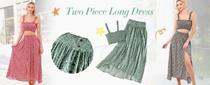 Women's Floral 2 Piece for Summer Printed Skirt and Top Set Boho High Waist Set - Picture 1 of 37