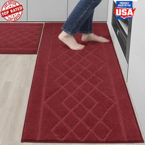 Kitchen Rugs Sets of 2 Washable Soft Kitchen Mats Sink Laundry Rooms Bathrooms - Picture 1 of 6