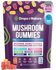 Ashwagandha Gummies and Lions Mane Mushroom Gummies Supplement - Organic - - Picture 1 of 7