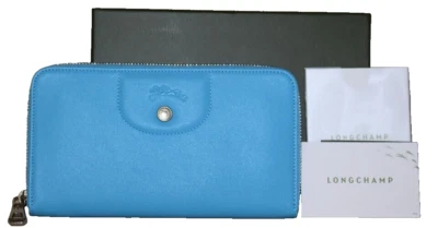 Nuevo en Caja Cartera LONGCHAMP Le Pliage Cuir Larga Cremallera Alrededor, Azul Aciano Foto 1 de 4