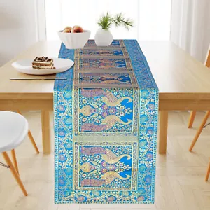 Birthday Pecocok Design Silk Brocade Vintage Wedding Vintge Table Runner 16x60 - Picture 1 of 8