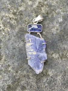 Stunning Raw Tanzanite Pendant Set In Silver - Picture 1 of 3