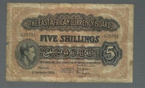 East Africa, 5 shillings, 01 09 1950, KGVI, Circulated - Picture 1 of 2