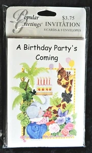 8pk Kids Birthday Invitation Cards Envelopes Wild Animal Design Elephant Giraffe - Picture 1 of 1