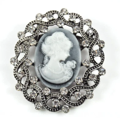 Antiguo broche de cristal camafeo tono plata estilo vintage broche prendedor regalo para ella Foto 1 de 4