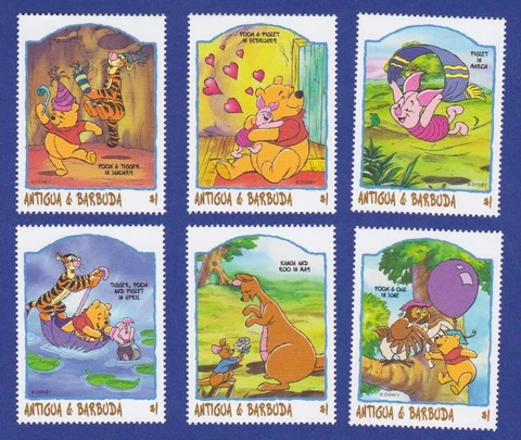 1998 DISNEY A YEAR WITH POOH & FRIENDS STAMP SET 6 POSTAGE STAMPS TIGGER ROO OWL Cover