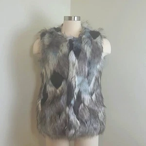 Lord & Taylor Design Lab Lined Faux Fur Vest White/Gray/Mint/Black Fur Size S/P - Picture 1 of 11