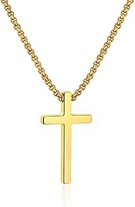 Cross Necklace for Men, Silver Black Gold Stainless Steel Plain Cross Pendant Ne - Picture 1 of 12