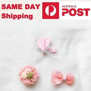 Set of 3 hair clips, baby girl toddler kids pink bunny ear floral bow hair clip - Picture 1 of 7