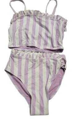 NWT Habitual Kids 10 Purple White Stripe Ruffle Bikini Top & Bottom 120795 - Image 1 of 4