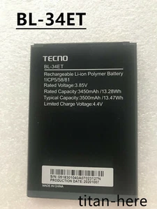 Batterie neuve d'origine 3500mAh BL-34ET pour téléphone portable Tecno Pop1 / Pop2 / F3 - Photo 1 sur 2