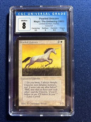 MTG ALPHA Pearled Unicorn C W CGC 8 NM/Mint (with sub grades) 1993 - Image 1 of 2