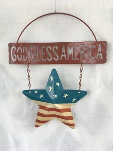 Folk Art Sign: 'God Bless America' Painted Metal - Picture 1 of 7