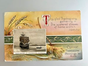 Vintage Postkarte Erntedankgrüße, Mayflower Plymouth Hafen AUS DEUTSCHLAND - Bild 1 von 2