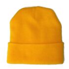 Beanie Cuffed Cuff Solid Knit Winter Cap Hat Ski Men Woman Yellow Made in USA