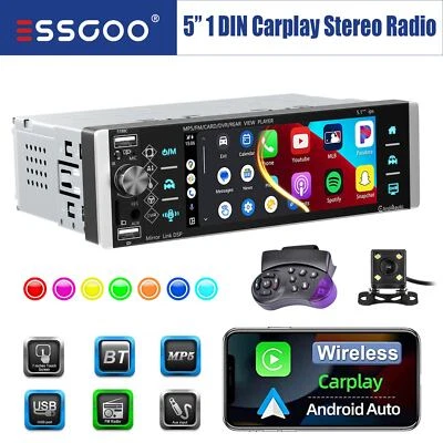 Autoradio 5" 1 DIN Senza Fili Carplay IPS Touch Screen BT AUX-IN TF + Telecamera - Immagine 1 di 4