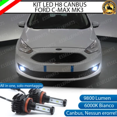 KIT FULL LED LAMPADE H8 6000K 9800 LUMEN FENDINEBBIA FORD C-MAX MK3 - Immagine 1 di 4