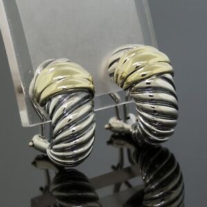 Vintage Yurman Thoroughbred Cable Shrimp Hoop Earrings Silver/14K Yellow Gold
