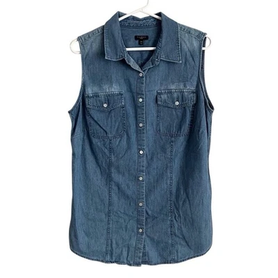 Talbots Women’s 14W Chambray Sleeveless Button Down Top Western Coastal Cowgirl - Image 1 of 4