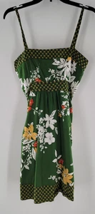 Womens Large Floral Sleeveless Summer Dress Green Yellow White Side Zip Cotton - Picture 1 of 7