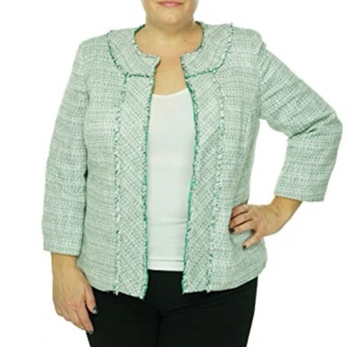 Chaqueta Blazer Kasper Tweed 10 Preppy Verde Blanco Dorado Metálico Frente Abierto Foto 1 de 4