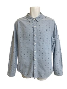 Modern Amusement Shirt Men's M Blue Button Up Anchor Design Long Sleeve - Picture 1 of 5