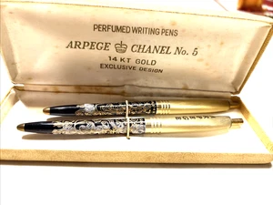 Arpege Chanel No 5. 14 kt Gold Set Pair of Ballpoint Pens (Ink Dried) Perfumed - Imagen 1 de 3