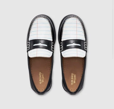 Gh. Mocasines Cuaderno Bass Weejuns Niñas Talla 2 Negro Blanco Cuero Sin Mangas Foto 1 de 4