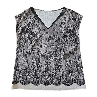 Blusa Top Tahari Mujer Amara Estampado Encaje Negro Talla Pequeña Foto 1 de 4