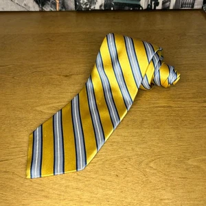 Cremieux Mens Handmade Tie 100% Silk Made in USA yellow/blue pattern - Picture 1 of 4
