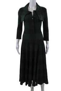 Christian Dior Womens Wool Plaid Collar Button Front Sweater Dress Green Size 4 - Picture 1 of 6
