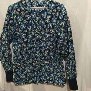Long Sleeve Scrub XS   Crest Cottons   Blue Long Sleeve Stars Hearts Moon   - Picture 1 of 12