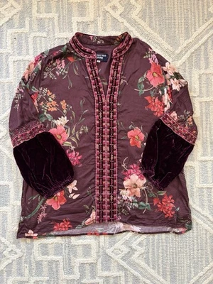 Blusa Johnny Was Mujer Pequeña Mezcla Terciopelo París Sin Esfuerzo Top Floral Bordado Foto 1 de 4