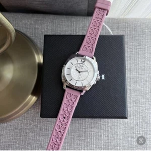 NWB 14503876 PINK Coach Women Boyfriend  Logo-Embossed Rubber Strap Watch 34mm - Picture 1 of 12